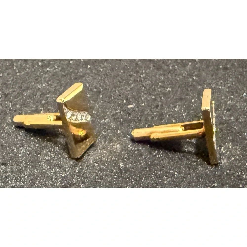 Vintage Stafford Gold Tone Rhinestone Rectangle Enamel Cufflinks Original Box